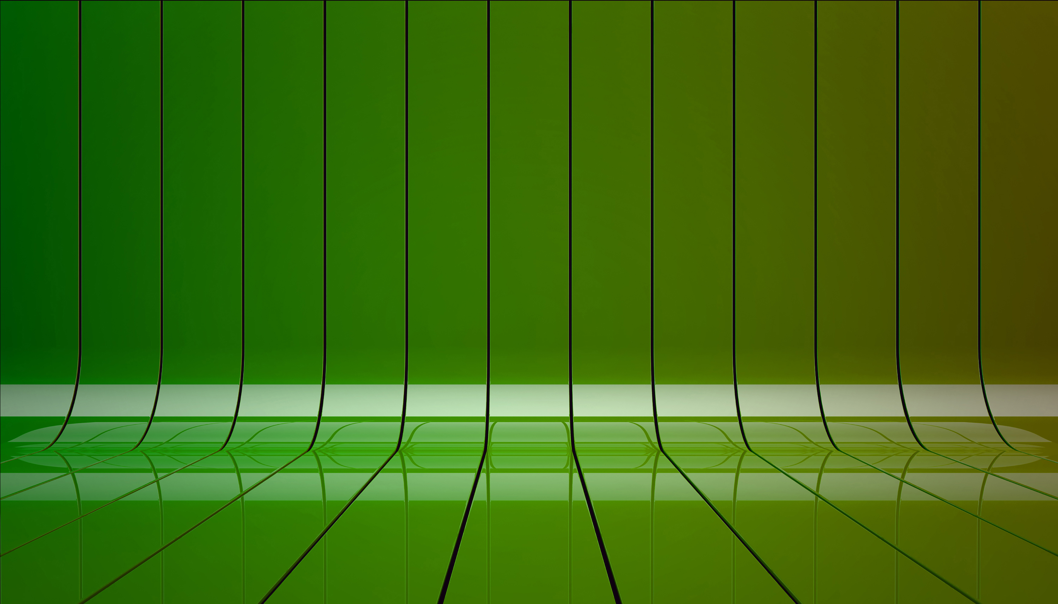 Green ribbons stage background 3d illustration. Showroom for your presentation.